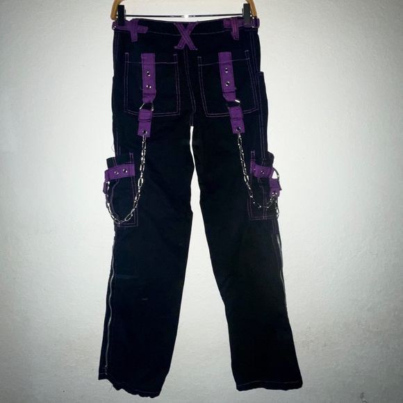 TRIPP NYC Daang Goodman Y2K Black Cargo Goth Punk Purple Trim & Chains SZ S - Picture 5 of 12